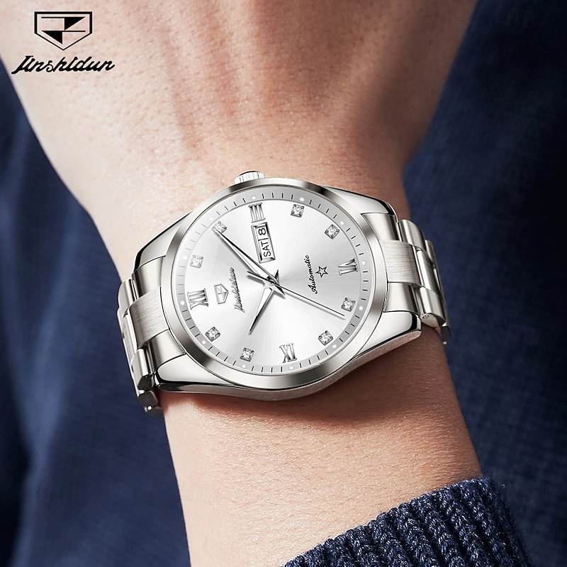 Men Mechanical Watch Minimalist Fashion Business Wristwatch Automatic Self-winding Luminous Calendar Date Week Steel Watch4