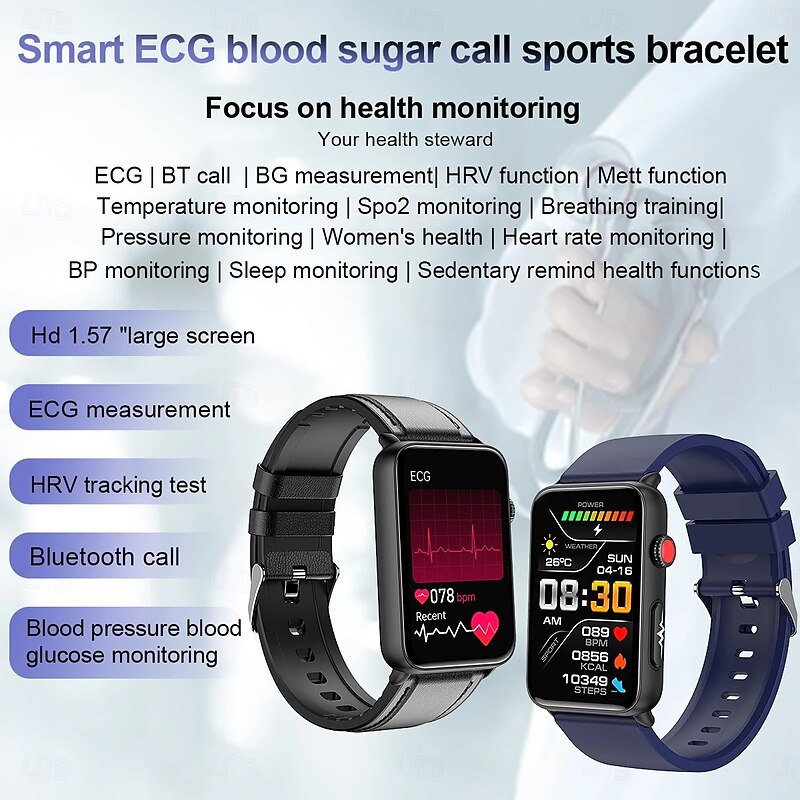 ET620 Smart Watch 1.57 Inch ECGHRV Bluetooth Call Heart Rate Blood Pressure Health Monitoring Sports Bracelet Smartwatch3