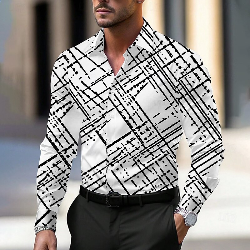 Men's Geometric Geometric Pattern Dress Shirt Button Up Shirt Long Sleeve Business Casual Business Daily Fall Spring & Summer Shirt Collar Button Up 3D Print Black White Blue Purple