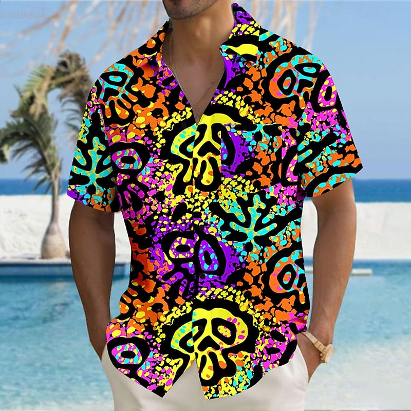 Men's Skull Tropical Beach Shirt Summer Hawaiian Shirt Button Up Shirt Short Sleeves Shirt Collared Shirts Hawaiian Vacation Daily Yellow Blue Orange S M L