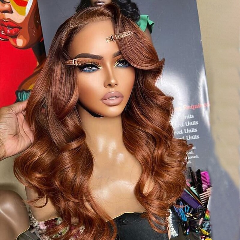 Unprocessed Virgin Hair 13x4 Lace Front Wig Side Part Brazilian Hair Wavy Auburn Wig 130% 150% Density with Baby Hair Glueless For Women Long Human Hair Lace Wig2