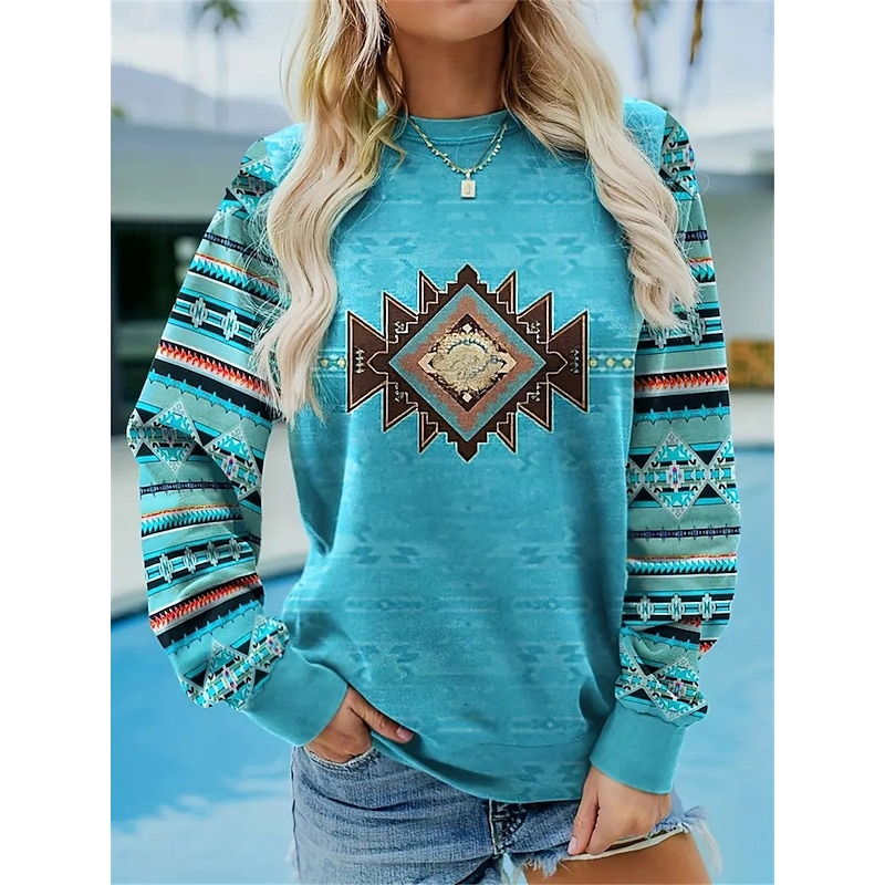 Women's Sweatshirt Tribal Street Dailywear Print Vintage Ethnic Casual Crew Neck Long Sleeve Micro-elastic Fall Winter Comfrt Breathable Soft Fabric