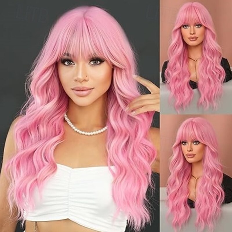 Long Wavy  Wig Natural Heat Resistant Fiber Synthetic Curly Wigs with Bangs for Women Girls Daily Party Chrismas Travel Used