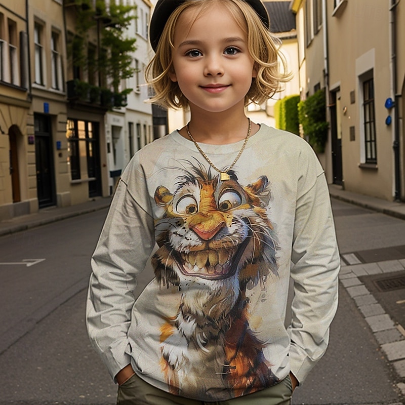 Girls' 3D Graphic Animal Cartoon T shirt Tee Long Sleeve Spring Fall Fashion Basic Kids 4-12 Years Crew Neck Outdoor Casual Daily Regular Fit