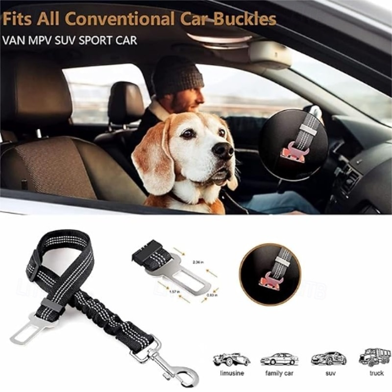 Dog Seat Belt for Cars Adjustable, Elastic Bungee, Strong Car Dog Harness, 360° Swivel Attach, Durable Dog Car Seat Belt2