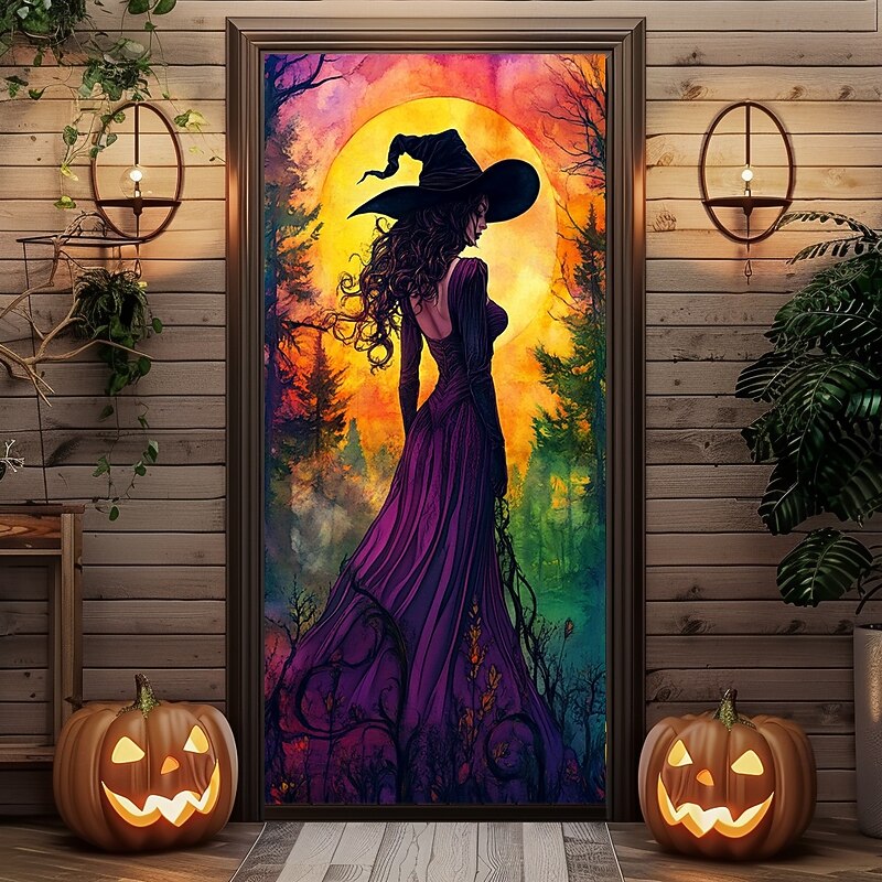 Halloween Door Decorations Halloween Door Covers Enchanting Witch Door Tapestry Door Curtain Decoration Backdrop Door Banner for Front Door Farmhouse Holiday Party Indoor Outdoor Decor Supplies3