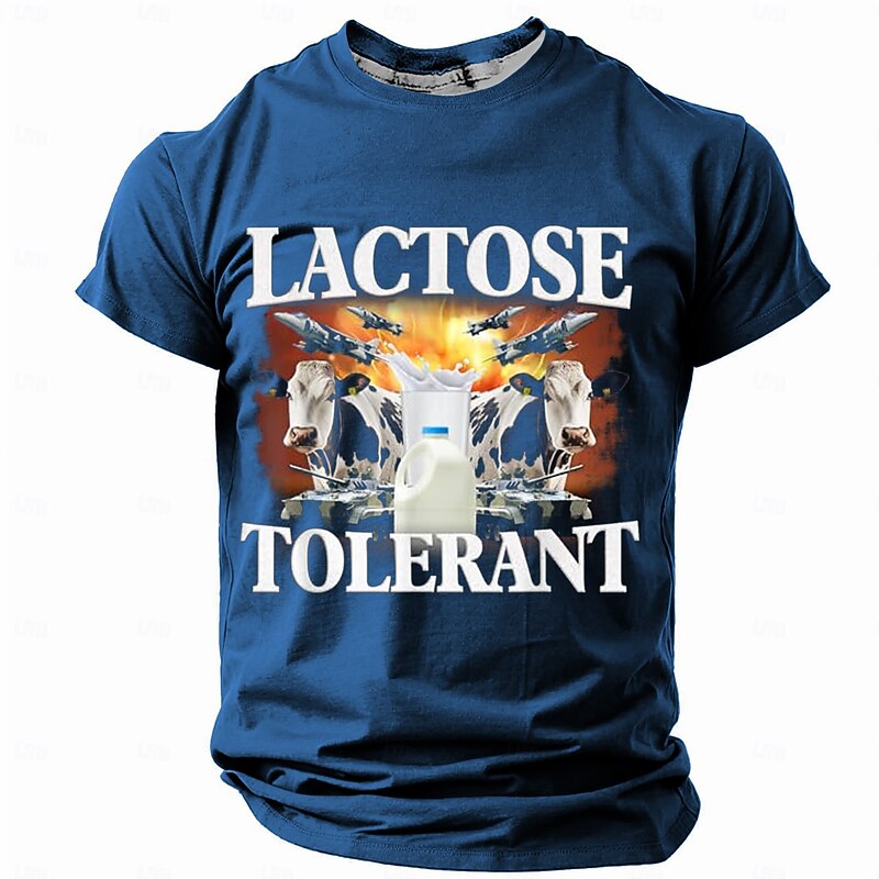 Men's Milk Cows Funny Slang T Shirt Short Sleeve T shirt 3D Print Crew Neck Shirt Retro Vintage Casual Street Style Street Sports Outdoor Casual Black Blue Green Spring & Summer Clothing Apparel S M