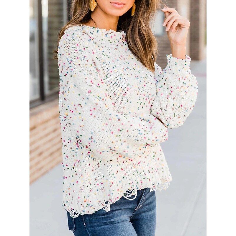 Women's Sweater Pullover Sweater Jumper Casual Sweater Casual Soft Geometric Ribbed Crew Neck Knitted Long Sleeve Regular Tops Knit Outdoor Daily Weekend Pink Beige Fall Winter3