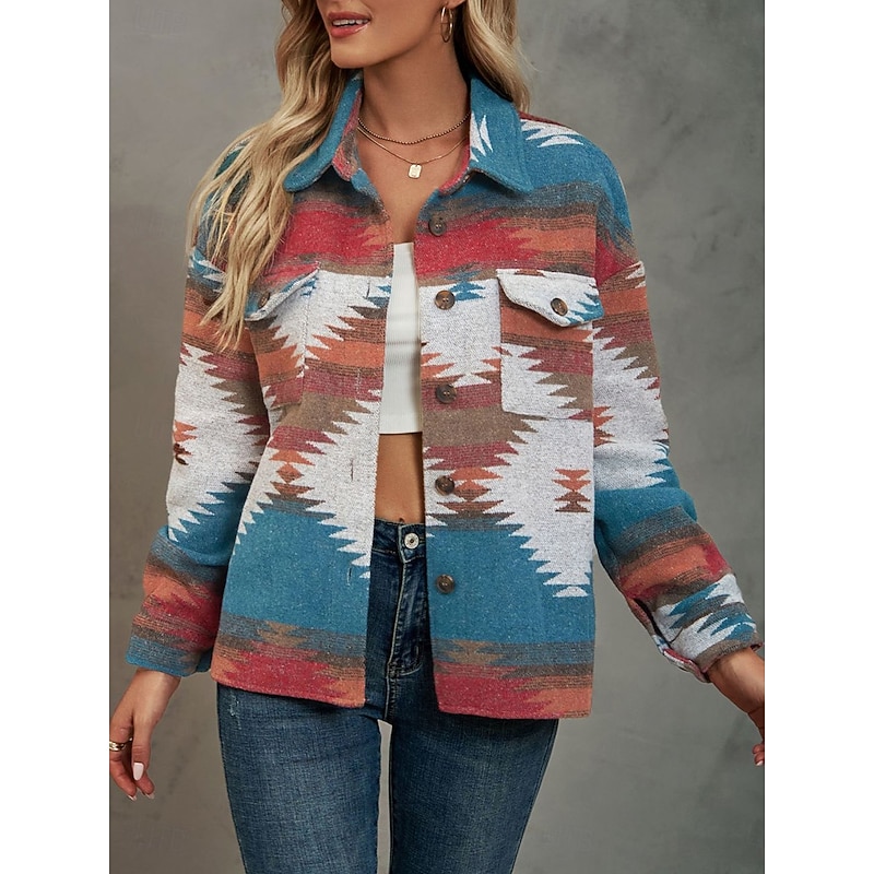 Women's Casual Jacket Dailywear Geometric Windproof Vintage Regular Fit Outerwear Long Sleeve Summer Wine Red2