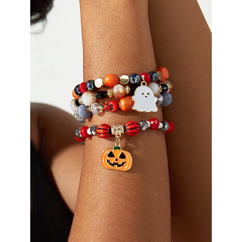 Women's Colorful Halloween Beaded Bracelet with Pumpkin and Bat Charms for Festive and Party Wear2