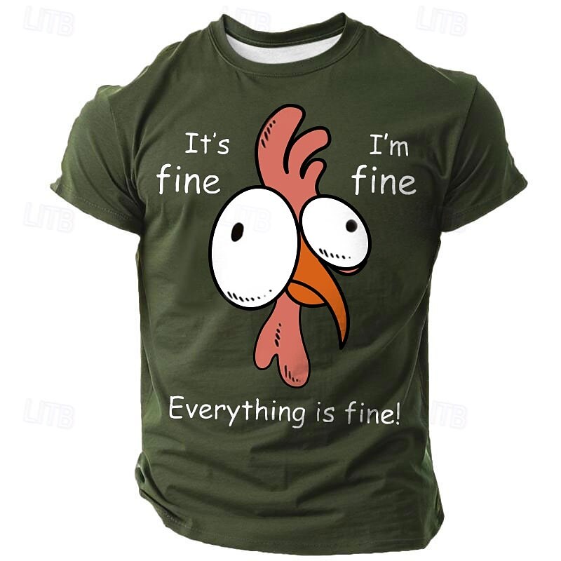 Men's Graphic T-Shirt, Funny 'Everything is Fine' Stressed Chicken Meme Short Sleeve Tee2