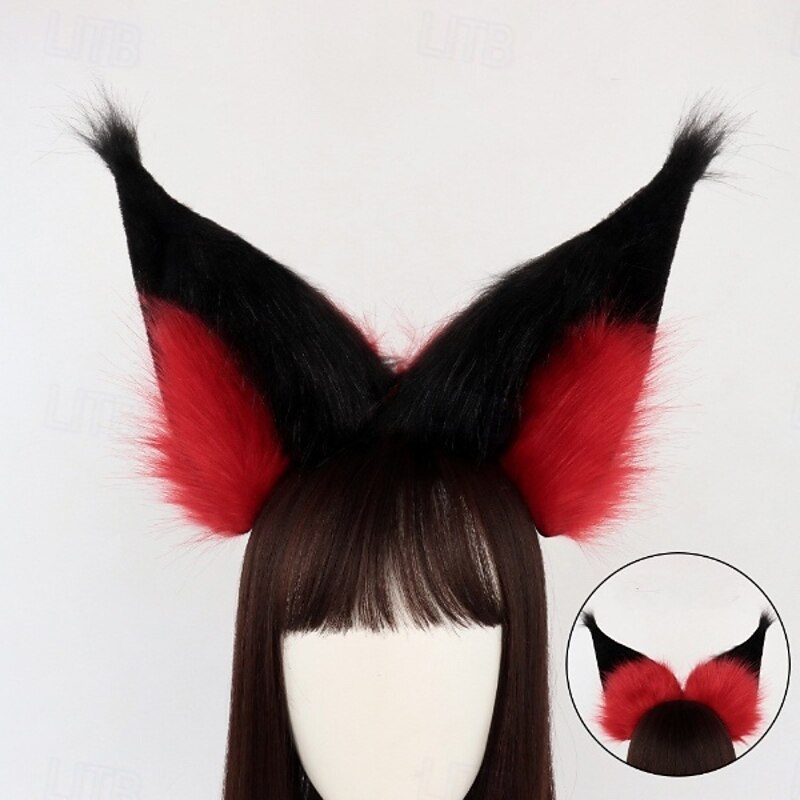 Anime Hazzbin cos Hotel Alastor Cosplay Prop Radio Demon Red Wolf Fox Ears Hairhoop Headwear Headband For Costume Accessories2