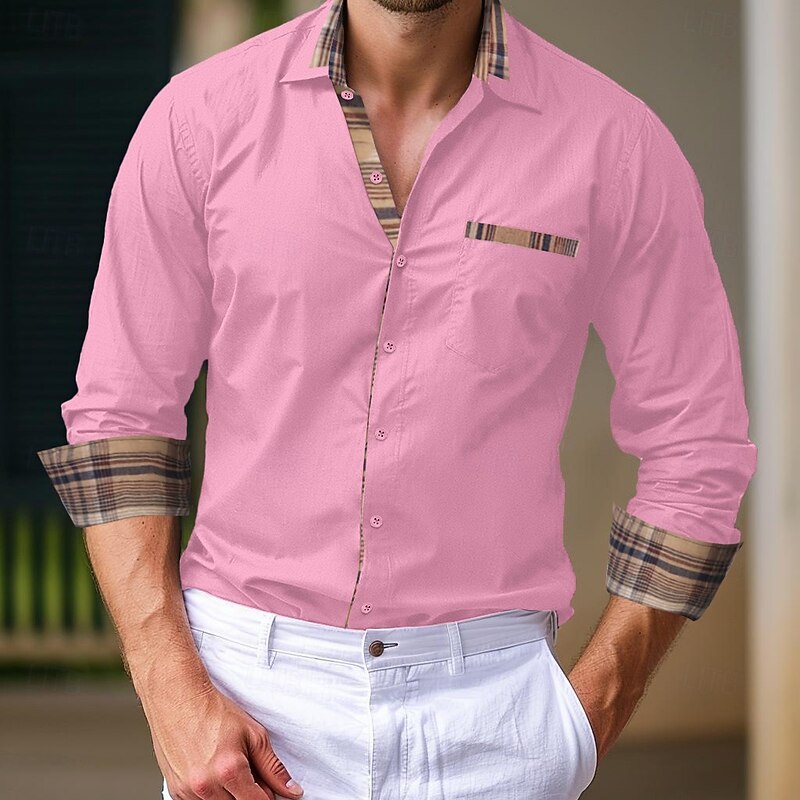 Men's Shirt Dress Shirt Button Up Shirt Casual Shirt Black White Pink Navy Blue Long Sleeve Plain Collar Daily Vacation Clothing Apparel Fashion Casual4