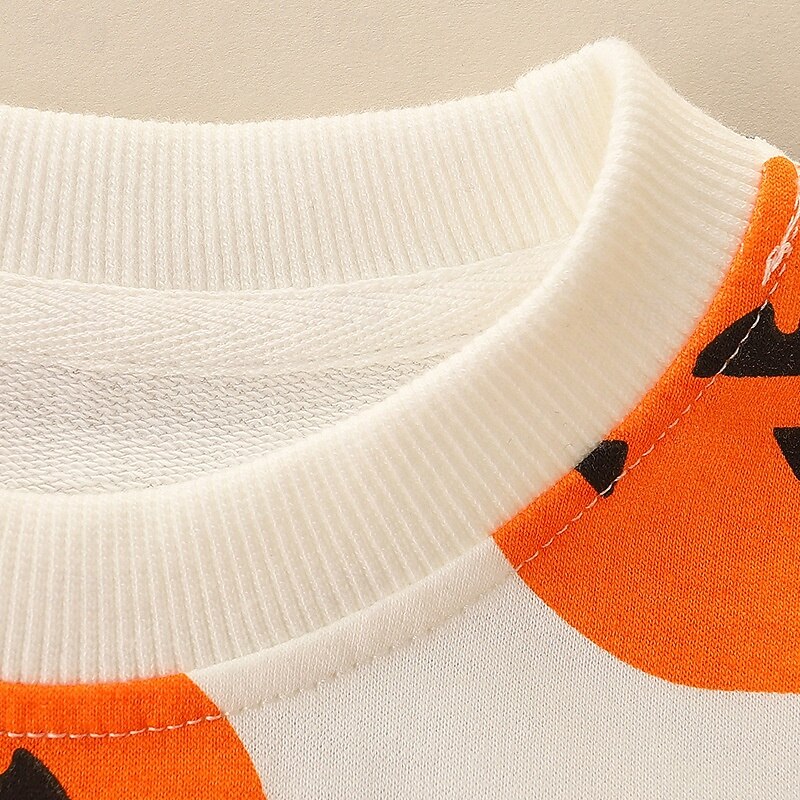 Halloween Boys 3D Pumpkin Bat Sweatshirt Long Sleeve Spring Fall Fashion Basic 100% Cotton Kids 4-7 Years Crew Neck Outdoor Casual Daily Regular Fit3