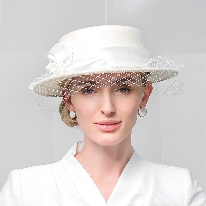 Hats 100% Wool Bowler / Cloche Hat Sun Hat Wedding Evening Party Elegant Wedding With Cap Splicing Headpiece Headwear