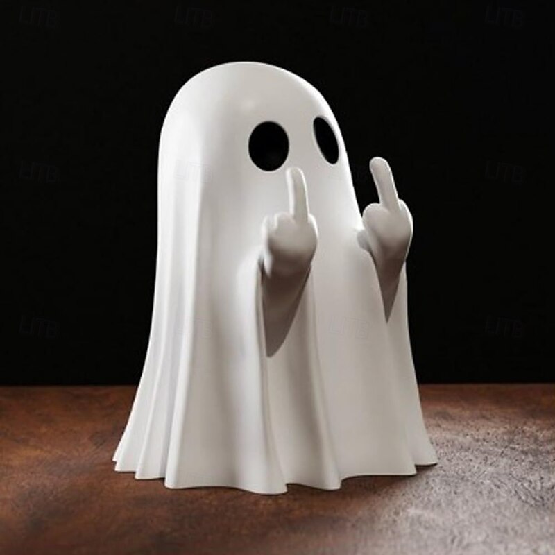 Halloween Cute Ghost Figurine Middle Finger Spooky Resin Ghost Statue, Cute Ghost Decor for Halloween Decorations, Porch and Indoor Spooky Home Decor 10x10x10cm2