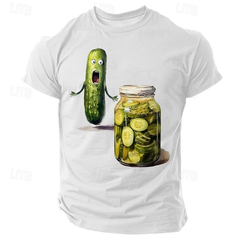 Men's Funny Screaming Cucumber Pickle Jar Graphic T-Shirt Short Sleeve