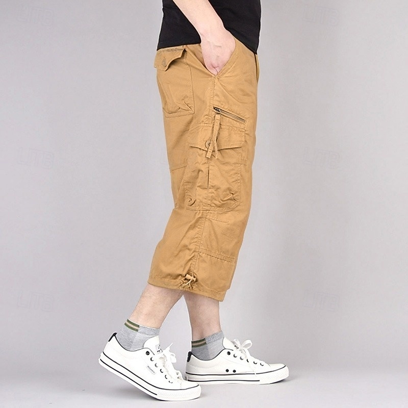 Men's Cargo Shorts Shorts Capri Pants Hiking Shorts Elastic Waist Multi Pocket Plain Comfort Wearable Casual Daily Going out Sports Stylish ArmyGreen Black
