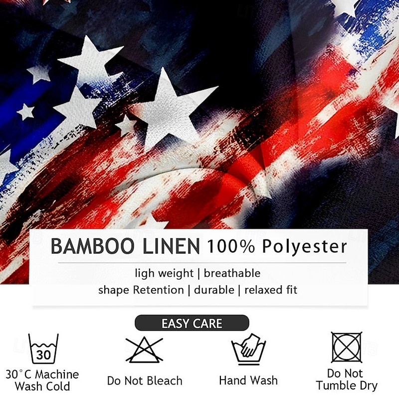 American Independence Day Men's American Flag Patriotic Button Up Shirt Long Sleeve Casual Vacation Daily Summer Spring &  Fall Grandad Collar Band Collar 3D Print Black3