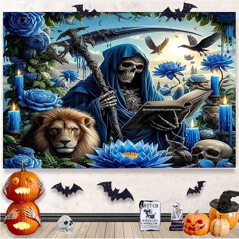Halloween Decorations Hanging Tapestry Wall Art Large Tapestry Mural Decor Photograph Backdrop Blanket Curtain Home Bedroom Living Room Decoration Death Selfie2