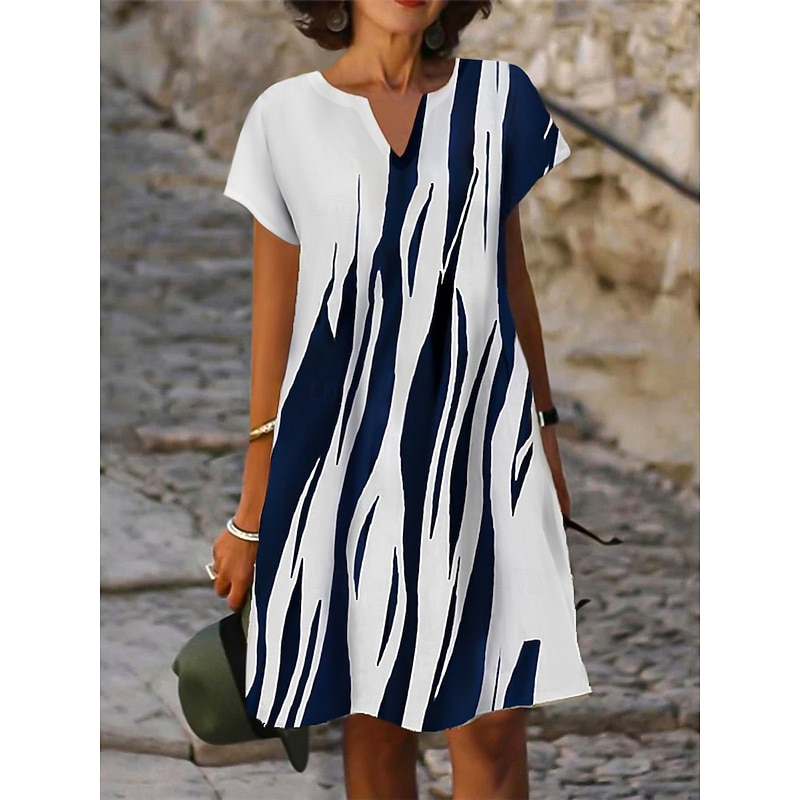 Women's Mini Dress Casual Dress Shift Dress Vacation Casual Outdoor Vacation Daily Loose Fit Tie Dye Print Short Sleeve V Neck White Orange Summer Spring2