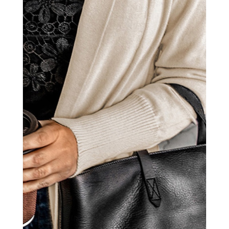 Women's Cardigan Fashion Work Casual Solid Color Shirt Collar Patchwork Long Sleeve Regular Tops Knit Formal Work Black White Fall Winter2