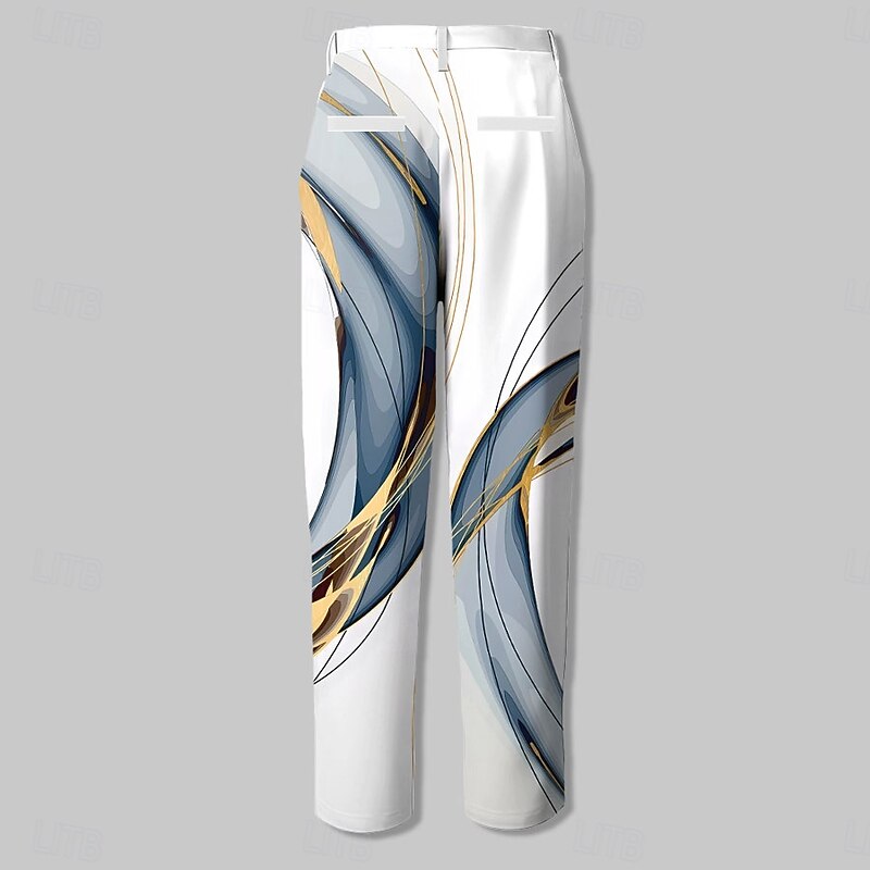 Men's Geometric Dress Pants Mid Waist Business Casual Formal Dailywear Zipper Pocket Summer Spring Fall 3D Print Blue2