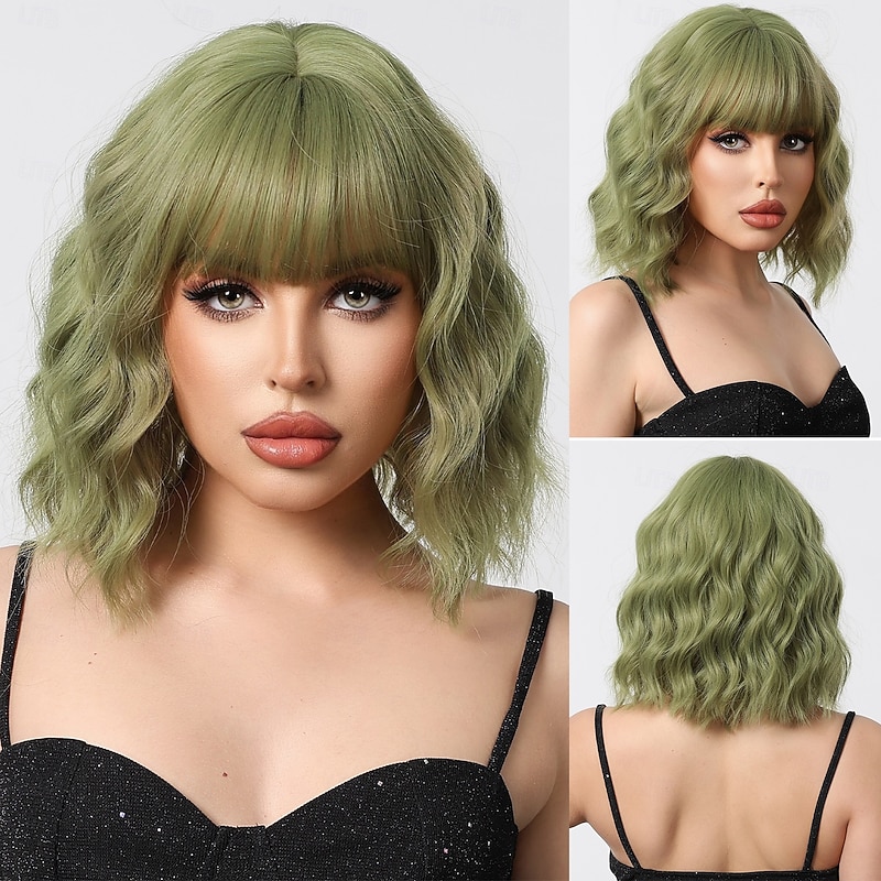Synthetic Wig Uniforms Career Costumes Princess Curly Wavy Middle Part Layered Haircut Machine Made Wig 22 inch Mint Green Synthetic Hair Women's Cosplay Party Fashion Green