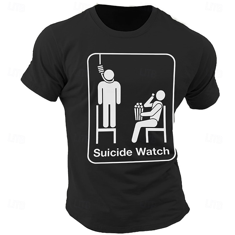 Men's Suicide Watch Graphic T-Shirt - Dark Humor Ironic Puns Wordplay Short Sleeve4