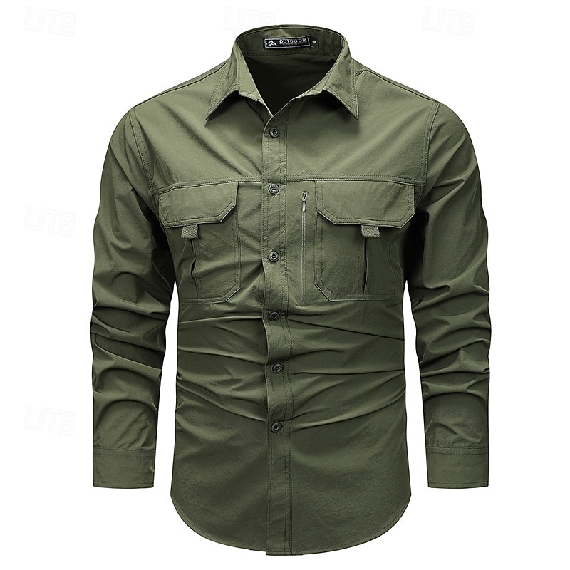 Men's Shirt Workwear Shirts Work Shirt Button Up Shirt Cargo Shirt Black Blue khaki Army Green Beige Long Sleeve Plain Lapel Vacation Holiday Front Pocket Clothing Apparel Fashion Casual Comfortable3