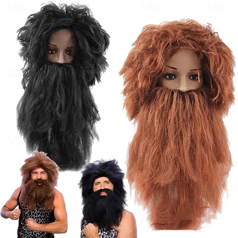 Caveman Beard and Wig Set Halloween Cosplay Party Wigs3