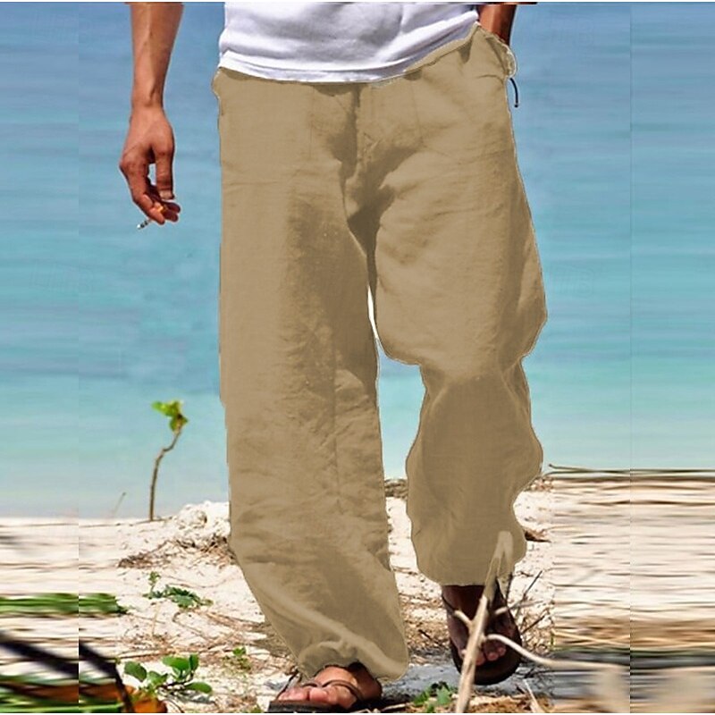 Men's Trousers Summer Pants Beach Pants Elastic Waist Wide Leg Straight Leg Plain Soft Breathable Yoga Casual Daily Fashion Streetwear Loose Fit Black White4