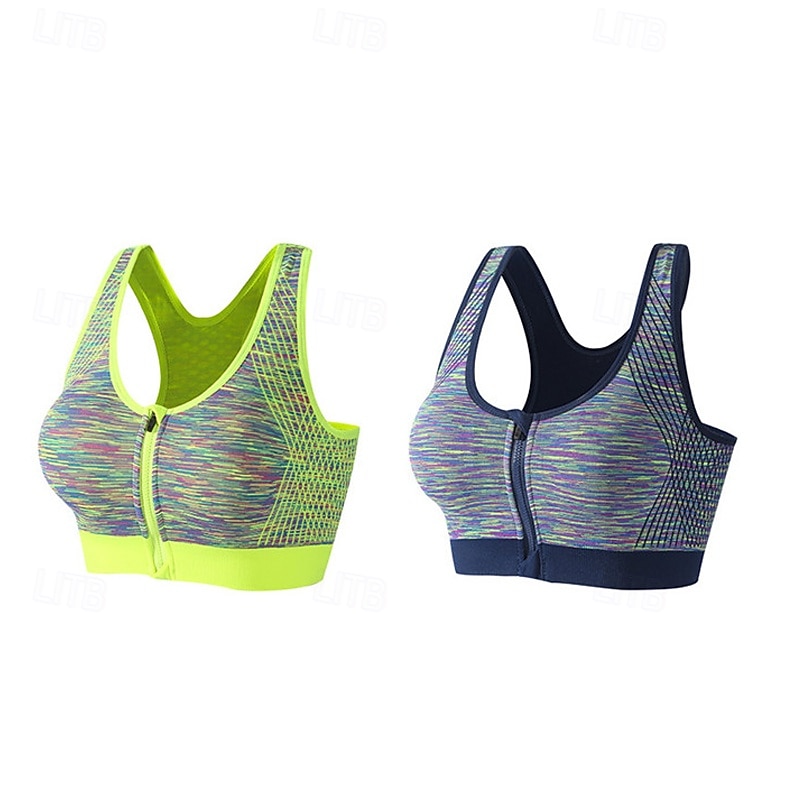 Women's Light Support Sports Bra Running Bra Zipper Racerback Bra Top Padded Fitness Leisure Sports Running Breathable Lightweight Soft Blue Fuchsia Green Solid Colored2