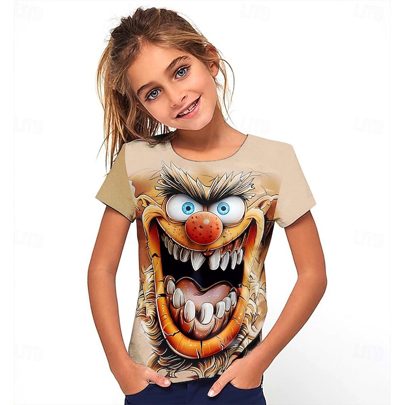 Girls' 3D Graphic Cartoon T shirt Tee Short Sleeve Summer Spring Fashion Basic Kids 4-12 Years Crew Neck Outdoor Casual Daily Regular Fit3