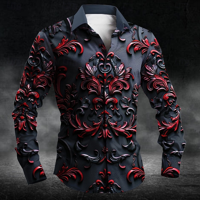 Halloween Men's Halloween Costumes Day of the Dead Button Up Shirt Long Sleeve Dark Party Evening Wear Fall Spring & Summer Shirt Collar Button Up 3D Print Red Blue Purple Green