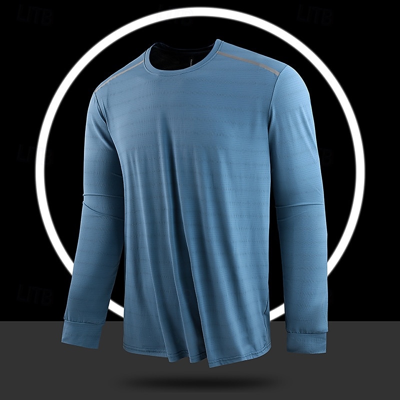 Men's T shirt Long Sleeve Crew Neck Tee Tshirt Muscle T-Shirt Short Sleeve Shirt Outdoor Quick Dry Workout Soft Sweat wicking Polyester Black Royal Blue Blue Gym Climbing Camping / Hiking / Caving