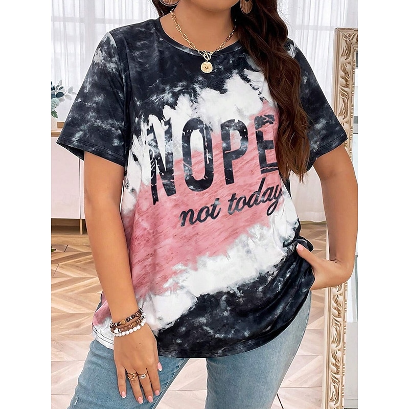 Women's Plus Size Tops T shirt Tee Letter Print Short Sleeve Crew Neck Casual Daily Summer Pink
