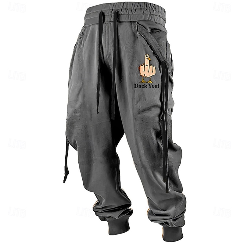 Men's Duck Sweatpants Joggers Drawstring Elastic Waist Casual Funny Party Evening Wear Dailywear Pocket Spring Fall Winter 3D Print Black Orange Green