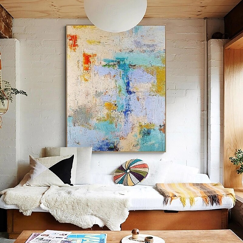 Handmade Colorful abstract Oil Painting on Canvas Large hand painted Abstract Textured Boho modern oil painting Wall Art Custom Contemporary Minimalist artwork for Living Room bedroom home Decor3