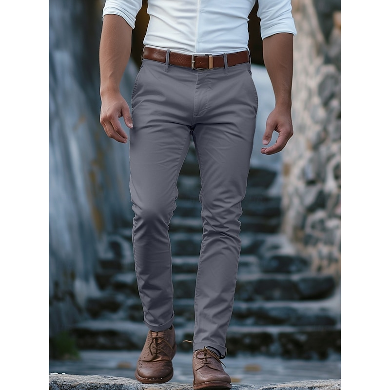 Men's Trousers Chinos Chino Pants Buttons Front Pocket Plain Comfort Business Daily Holiday Fashion Chic & Modern Black White Micro-elastic4