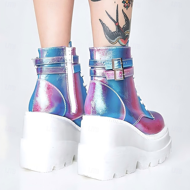 Holographic Platform Wedge Ankle Boots for Women - Trendy and Bold Footwear for Festivals and Parties4