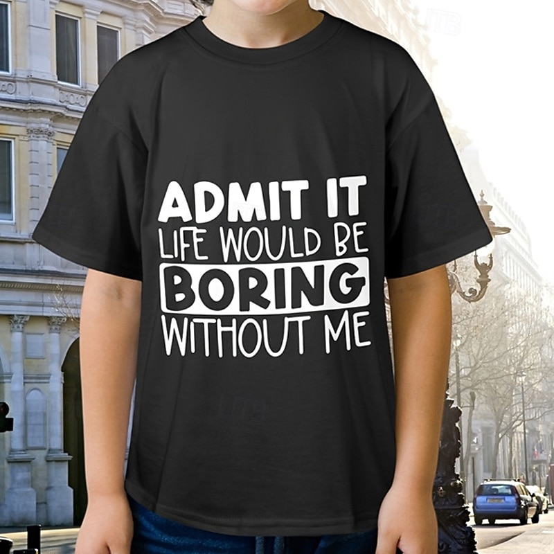 100% Cotton Kids Boys Black Letters T shirt Tops Crew Neck Short Sleeve Casual Daily Wear Vacation Fashion Sport Print Summer2