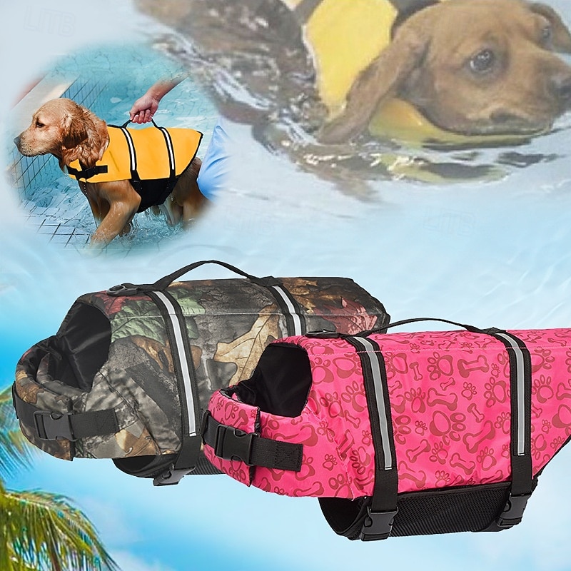 Dog Harness Vest Life Vest Dog Life Jacket Sports & Outdoors Portable Reflective Adjustable Waterproof Breathable Washable Party Outdoor Sports Traveling Pool Dog Clothing for Cat Dog Husky Labrador