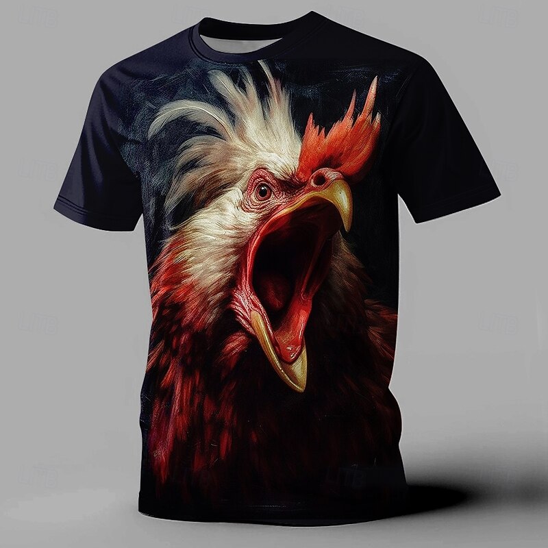 Men's Rooster T Shirt Short Sleeve T shirt 3D Print Crew Neck Shirt Fashion Athleisure Street Black Summer Spring Clothing Apparel S M L XL XXL XXXL