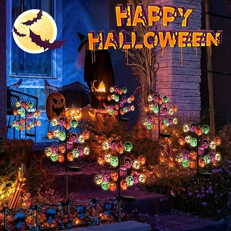 1pc Solar Skull Garden Lights 20LED Outdoor Halloween Pumpkin Light Waterproof DIY Decoration for Lawn Yard Walkway Landscape Lighting3