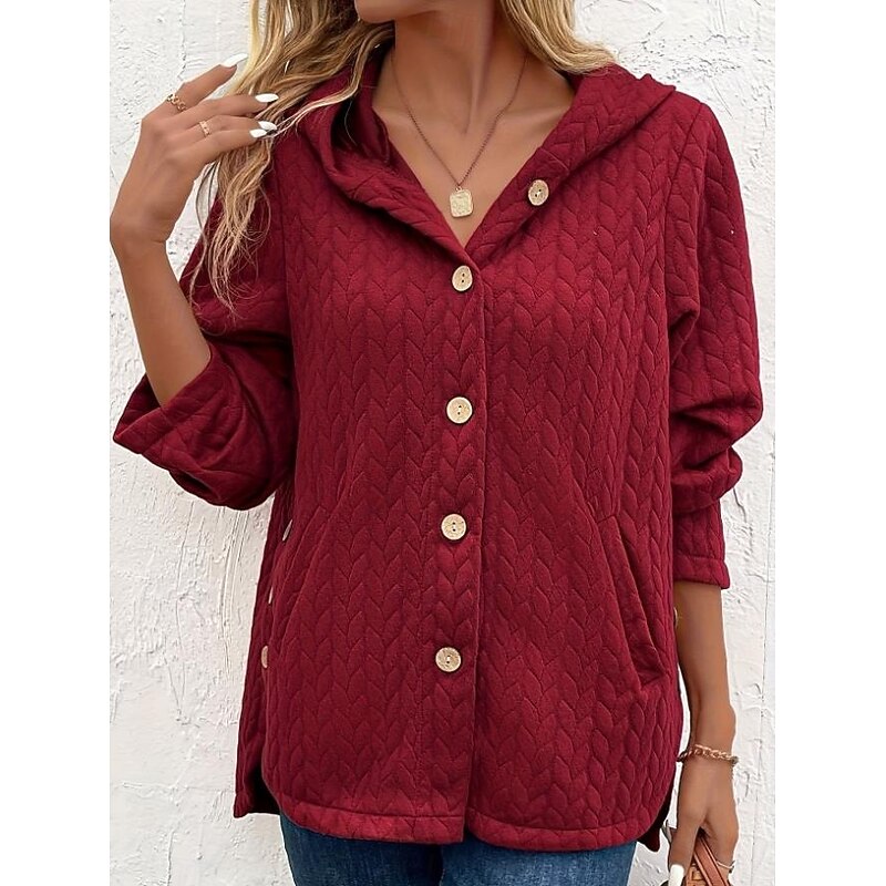 Women's Jacket Party Button Solid Color Windproof Vintage Loose Fit Outerwear Long Sleeve Fall Red S2