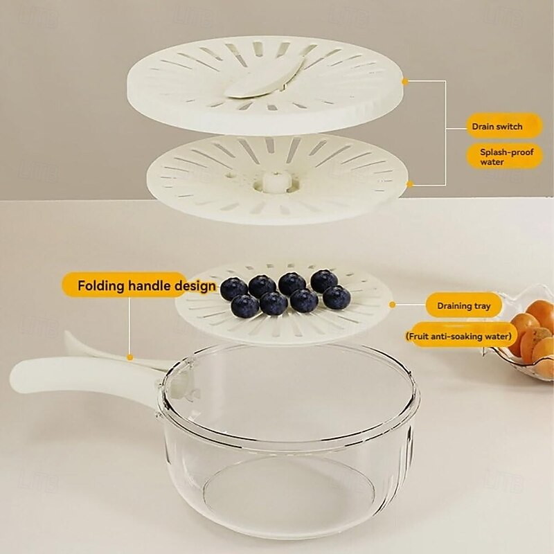 Fruit Strainer Colander Bowl Fruit Drain Basket with Lid Foldable Handle Cleaning Colander Plastic Refrigerator Crisper Kitchen Box Food Storage Container for Fridge Outdoor Picnic Pasta Salad Berry4