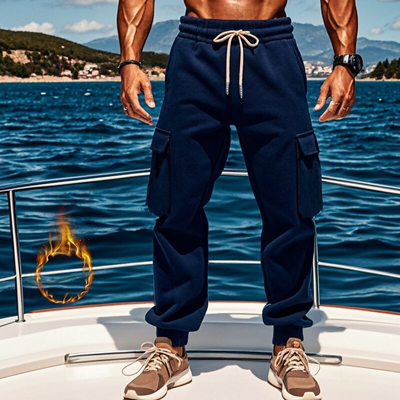 Men's Fleece Pants Sweatpants Joggers Trousers Cargo Sweatpants Pocket Drawstring Elastic Waist Plain Comfort Warm Sports Outdoor Daily Fashion Casual Black Navy Blue Micro-elastic3