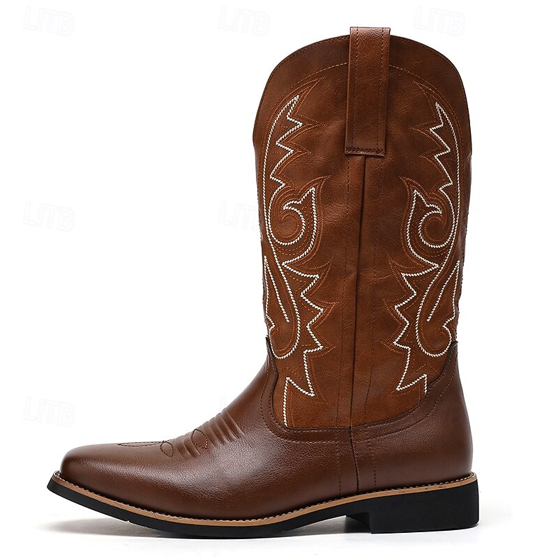 Men's Classic Brown Western Cowboy Boots – Durable Leather with Detailed Embroidery for Outdoor and Casual Wear4