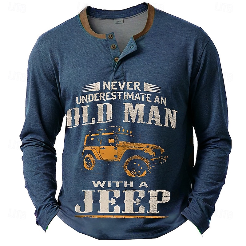 Men's Car Henley Shirt Long Sleeve Print Fashion Daily Henley Casual Daily Festival Spring &  Fall Blue Green Dark Gray Henley Henley T-Shirt